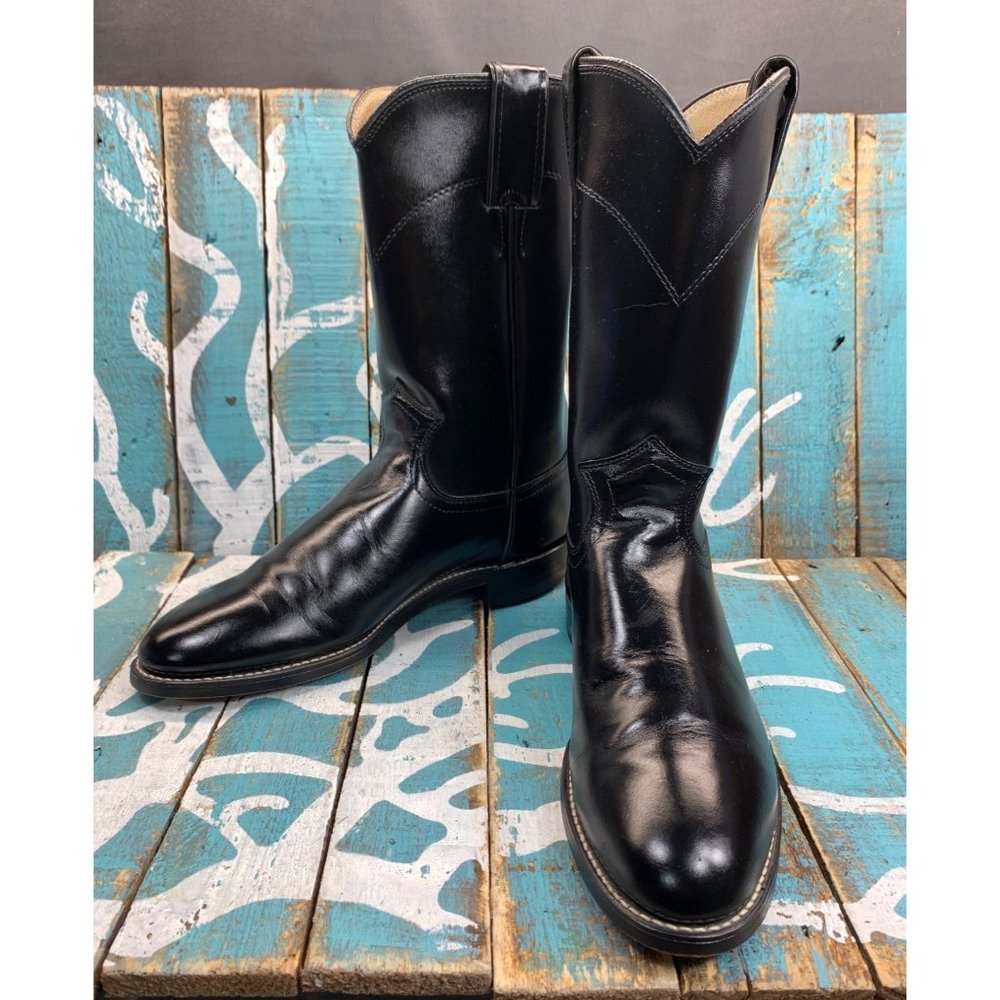 Vintage Diamond J Justin Black Leather Roper Boots Womens SZ 6B Western 3703L